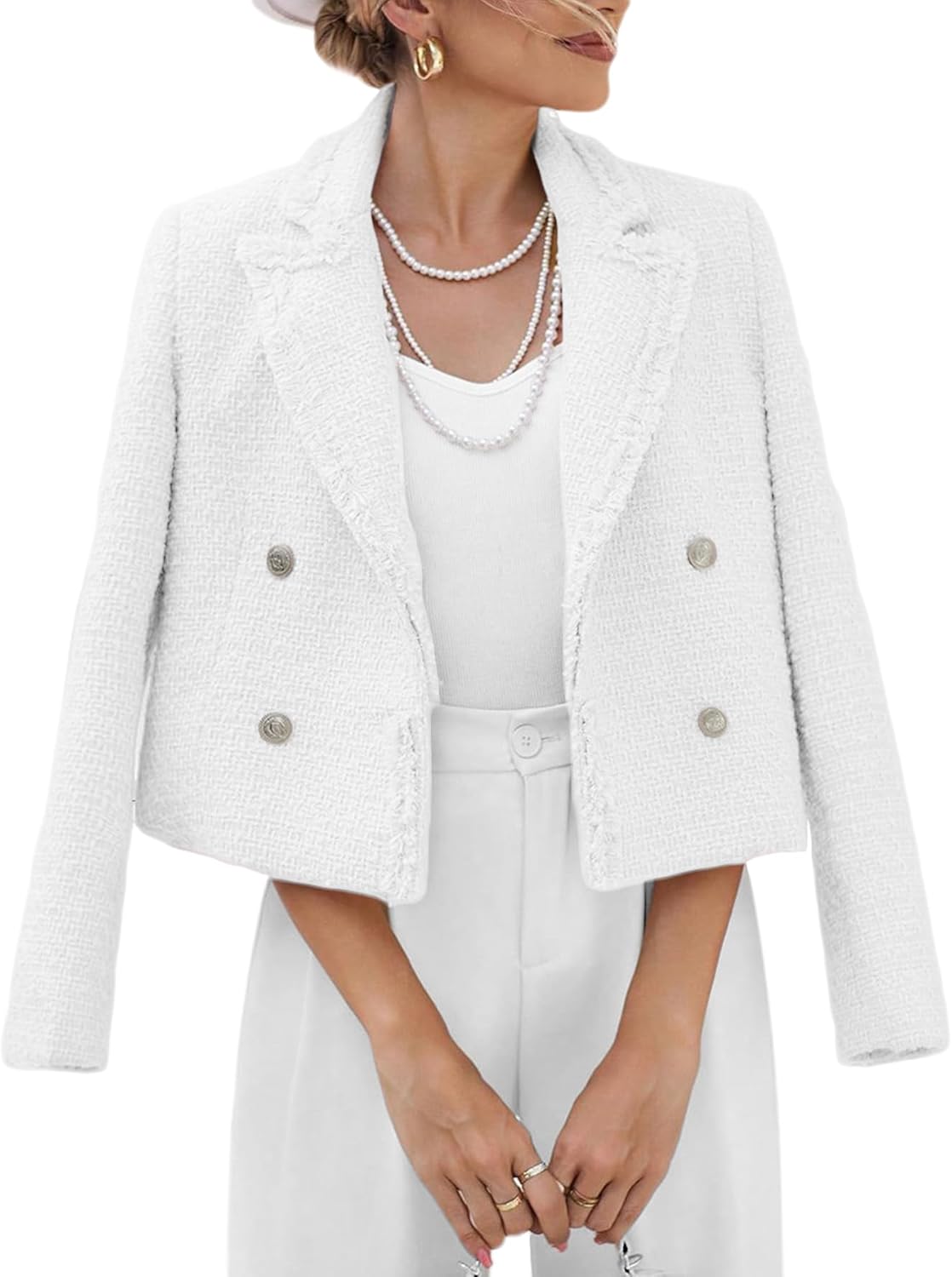 2025 womens spring tweed blazer fashion warm fully lined elegant trendy casual double breasted jacket with pockets