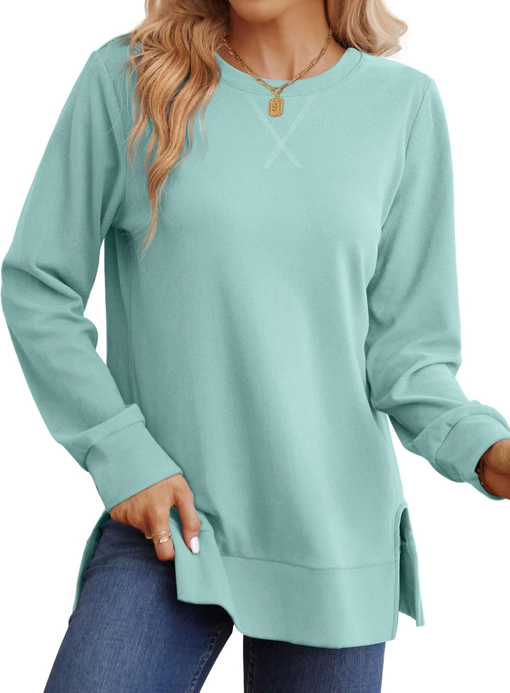sweatshirt for women side split fall fashion 2025 long sleeve shirts trending now